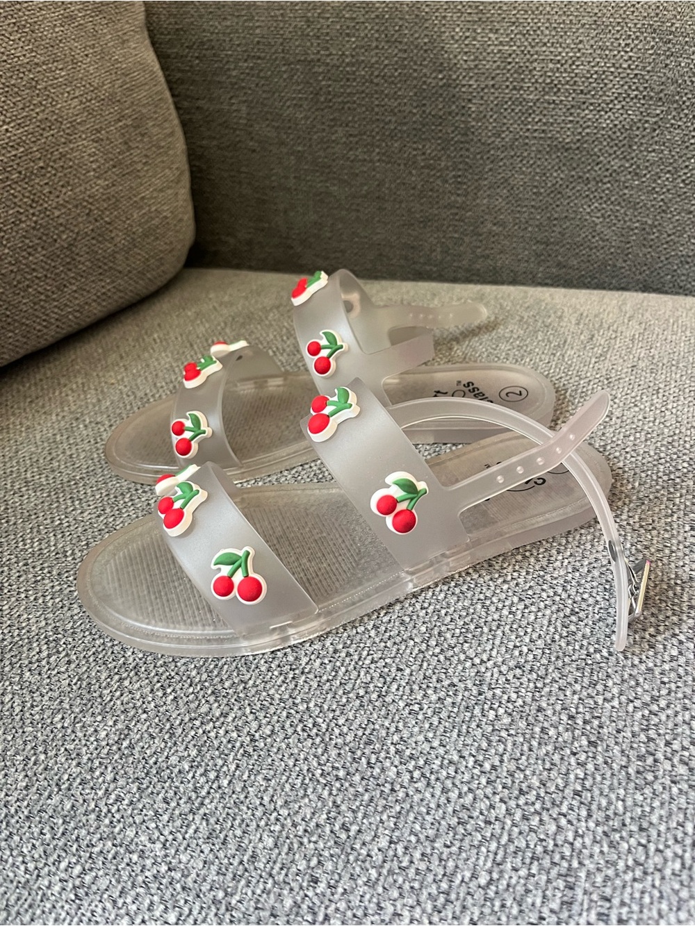 Clear Jelly Sandals with Red Cherry Accents